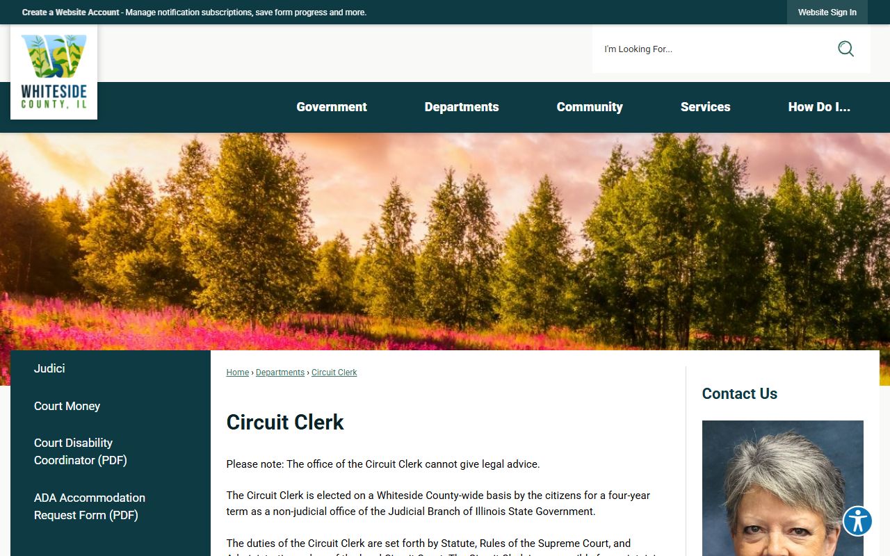 Whiteside County Circuit Clerk page for traffic, civil, and criminal case records